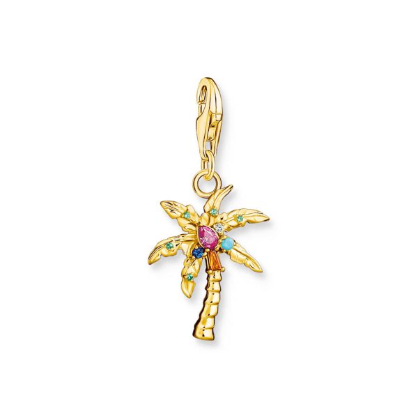 Thomas Sabo Charm Club Sterling Silver Gold Plated Palm Tree Multicoloured Charm Hot on Sale