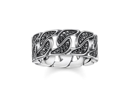 Thomas Sabo Rebel Sterling Silver Curb Oxidised Black CZ Ring Fashion