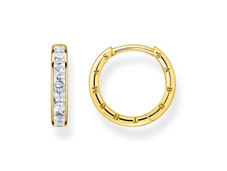 Thomas Sabo Heritage Gold Plated Sterling Silver Baguette CZ Hoop Earring For Sale