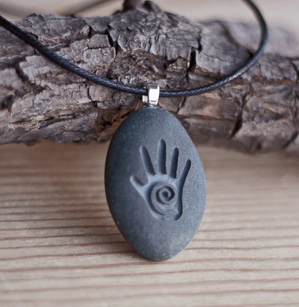 Healing Hand - Tiny PebbleGlyph (C) Necklace - Engraved stone necklace Online now