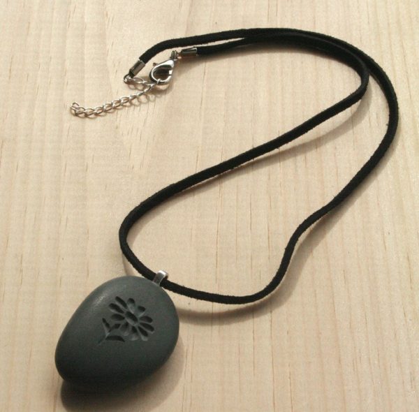 Wild Flower Pendant with cord - Tiny PebbleGlyph(c) Pendent - engraved pebble necklace Cheap