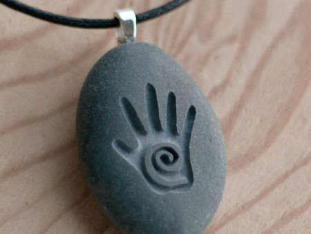 Healing Hand - Tiny PebbleGlyph (C) Necklace - Engraved stone necklace Online now