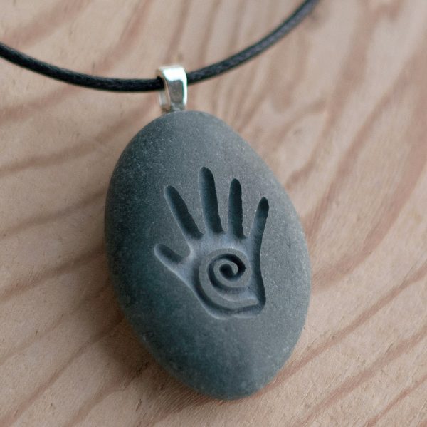 Healing Hand - Tiny PebbleGlyph (C) Necklace - Engraved stone necklace Online now