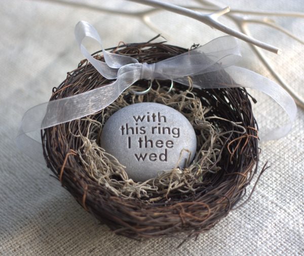 Wedding ring bearer nest - With this ring I thee wed - Merry Pebble (TM) Collection by SJ-Engraving - for wedding, commitment ceremony Supply