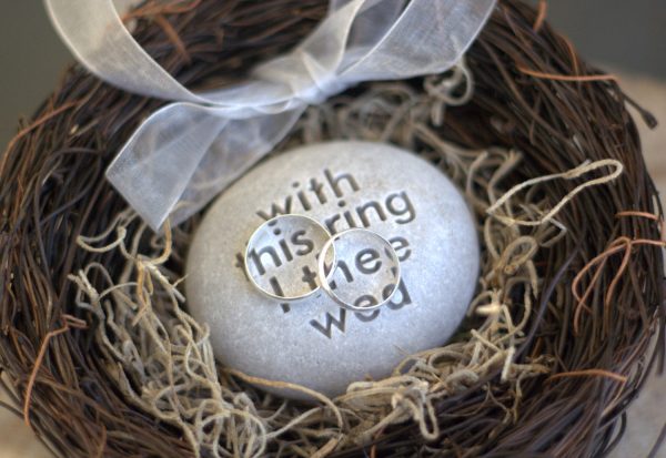 Wedding ring bearer nest - With this ring I thee wed - Merry Pebble (TM) Collection by SJ-Engraving - for wedding, commitment ceremony Supply