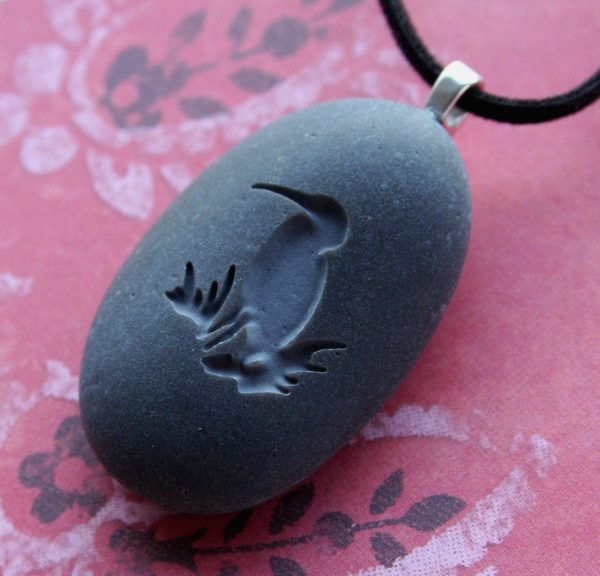 The Heron (bird) Necklace - Tiny PebbleGlyph(c) Pendant - engraved beach pebble Online