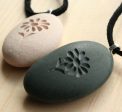 Wild Flower Pendant with cord - Tiny PebbleGlyph(c) Pendent - engraved pebble necklace Cheap