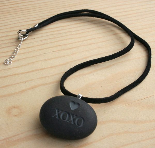 Hugs and Kisses Necklace- XOXO pendant - Tiny PebbleGlyph (C) - engraved pebble jewelry Fashion