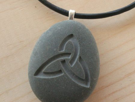 Celtic triquetra necklace - Tiny PebbleGlyph (C) pendant - engraved beach stone For Sale