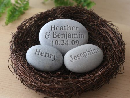 Nest home decor - personalized whole family gift - set of 3 engraved stones in nest Online Hot Sale