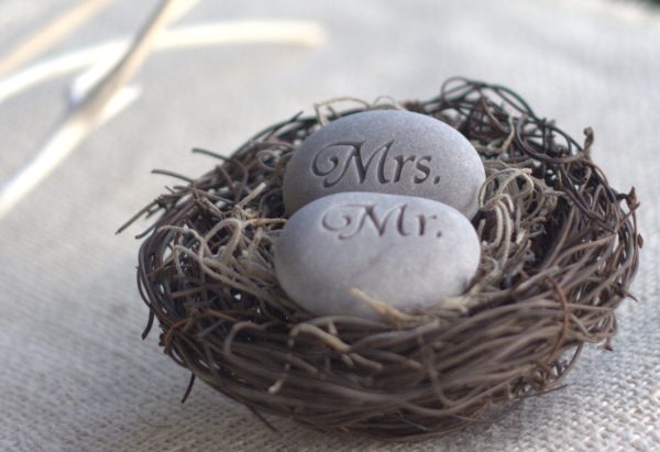 Mr. & Mrs. Bird Nest Cake Topper - Merry Pebble (TM) Collection by sjEngraving Sale