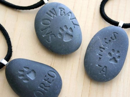 Personalized Wearable Memorial(c) - Tiny PebbleGlyph (c) pendant - Engraved pebble necklace Sale