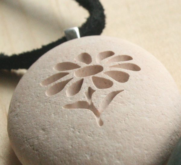 Wild Flower Pendant with cord - Tiny PebbleGlyph(c) Pendent - engraved pebble necklace Cheap