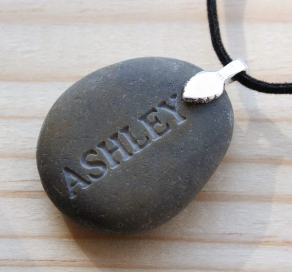 Personalized engraved Mother s Necklace - Tiny PebbleGlyph (c) For Sale