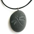 Dragonfly - Tiny pebble engraved stone necklace Online now