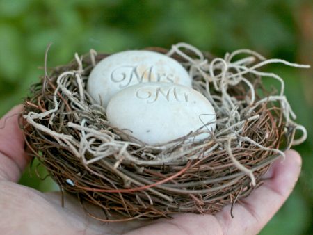 Mr. & Mrs. Bird Nest Cake Topper - Merry Pebble (TM) Collection by sjEngraving Sale