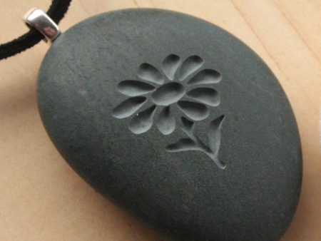 Wild Flower Pendant with cord - Tiny PebbleGlyph(c) Pendent - engraved pebble necklace Cheap