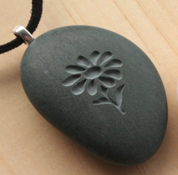 Wild Flower Pendant with cord - Tiny PebbleGlyph(c) Pendent - engraved pebble necklace Cheap