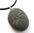 Dragonfly - Tiny pebble engraved stone necklace Online now