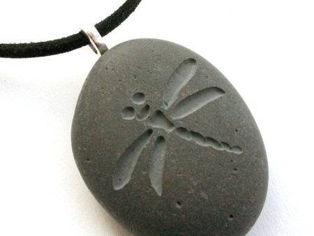 Dragonfly - Tiny pebble engraved stone necklace Online now