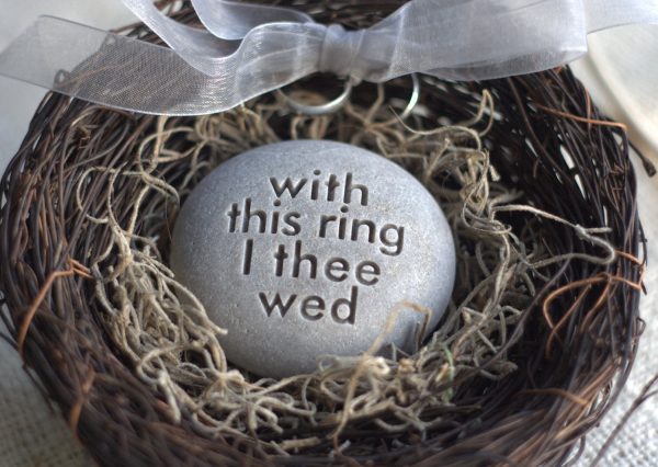 Wedding ring bearer nest - With this ring I thee wed - Merry Pebble (TM) Collection by SJ-Engraving - for wedding, commitment ceremony Supply