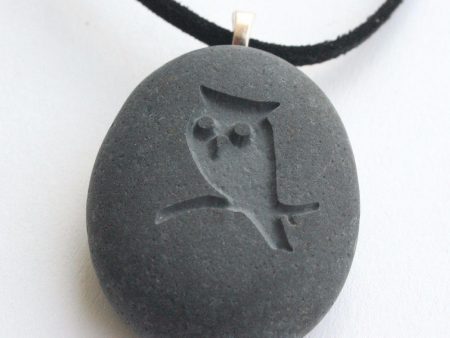 OWL necklace - engraved beach stone necklace Online Hot Sale