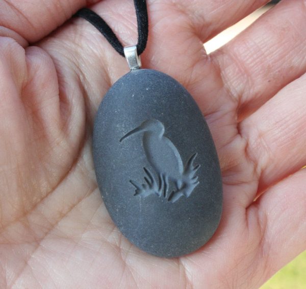 The Heron (bird) Necklace - Tiny PebbleGlyph(c) Pendant - engraved beach pebble Online