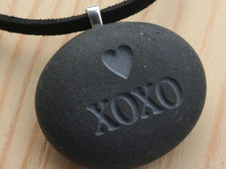 Hugs and Kisses Necklace- XOXO pendant - Tiny PebbleGlyph (C) - engraved pebble jewelry Fashion