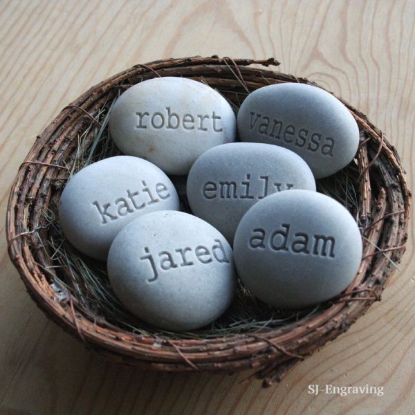 Mother s nest - Grandmother, mother gift - Set of 6 engraved name stones in family bird nest decor by SJ-Engraving Online now