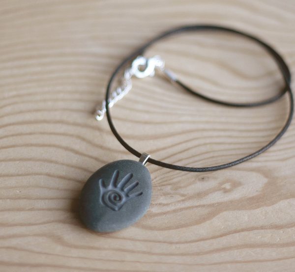 Healing Hand - Tiny PebbleGlyph (C) Necklace - Engraved stone necklace Online now