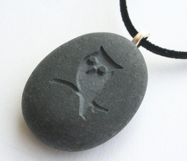 OWL necklace - engraved beach stone necklace Online Hot Sale