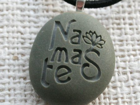 Namaste necklace - Engraved beach stone Tiny PebbleGlyph(c) Pendent For Sale