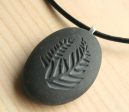 Love for Nature - Ferns pendant with cord - Tiny PebbleGlyph (C) - Carved beach stone necklace on Sale