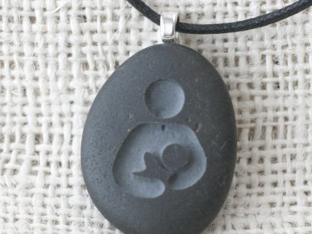 Mothers necklace - Breast feeding symbol - Tiny PebbleGlyph Pendant (c) - Engraved beach stone necklace Sale