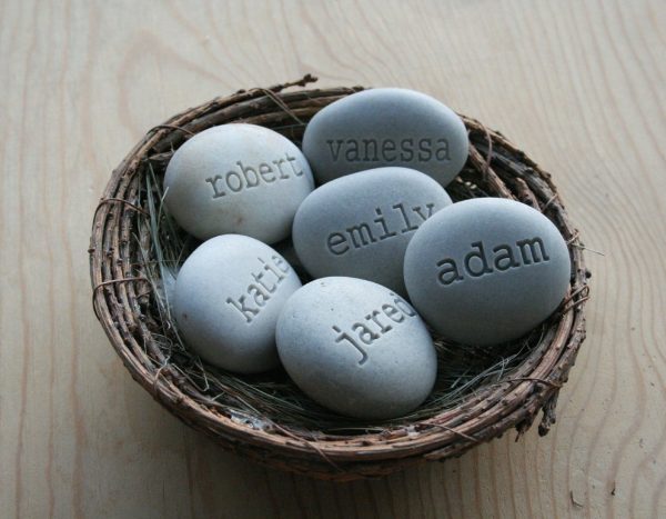 Mother s nest - Grandmother, mother gift - Set of 6 engraved name stones in family bird nest decor by SJ-Engraving Online now