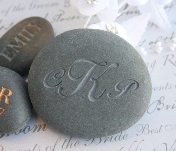 Custom Oathing Stone - for wedding or commitment ceremony - Double sided engraved wedding stone with initials and date Discount