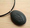 Love for Nature - Ferns pendant with cord - Tiny PebbleGlyph (C) - Carved beach stone necklace on Sale