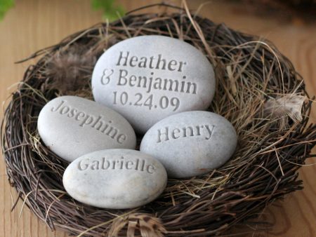 Family Nest ~ Housewarming, Anniversary gift - set of 4 personalized name stones in bird nest Discount