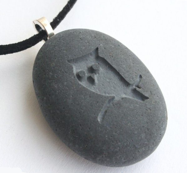 OWL necklace - engraved beach stone necklace Online Hot Sale