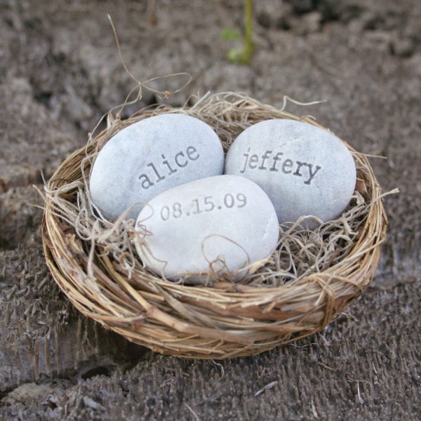 Personalized wedding gift for couple - Love Nest- engraved stones with names and date in bird nest Online Sale