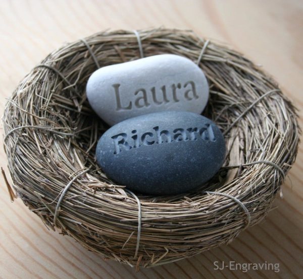 Our Nest Our Home (c) - Custom engraved couple s name stones in nest on Sale