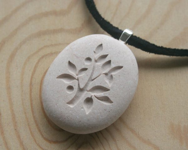 Tree of Life necklace - Hand engraved beach pebble necklace - Tiny PebbleGlyph (c) necklace Online Sale