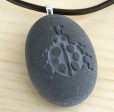 Ladybug pendant with cord - Tiny PebbleGlyph (C) - Engraved beach stone necklace Online now